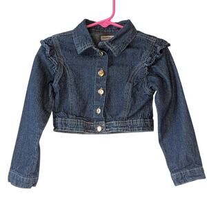 4/$20 Nanette Lepore Girls Ruffle Shoulder Bolero Lightweight Denim Jacket 3T